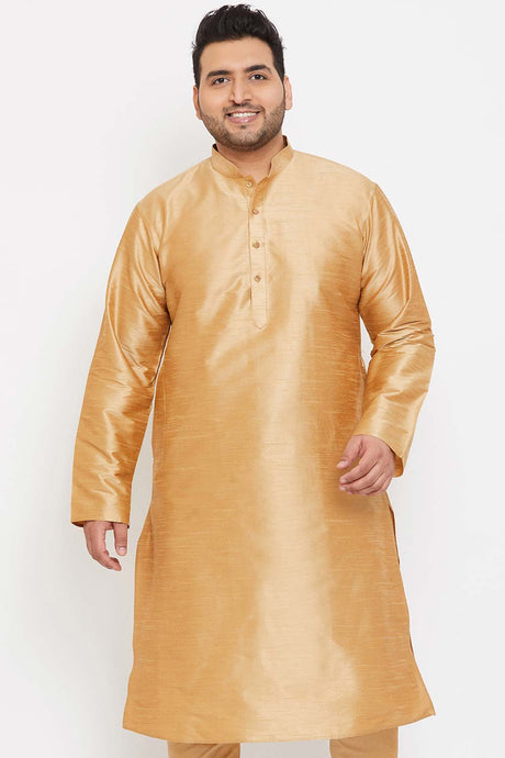 Buy Men's Silk Blend Solid Kurta in Rose Gold - Front