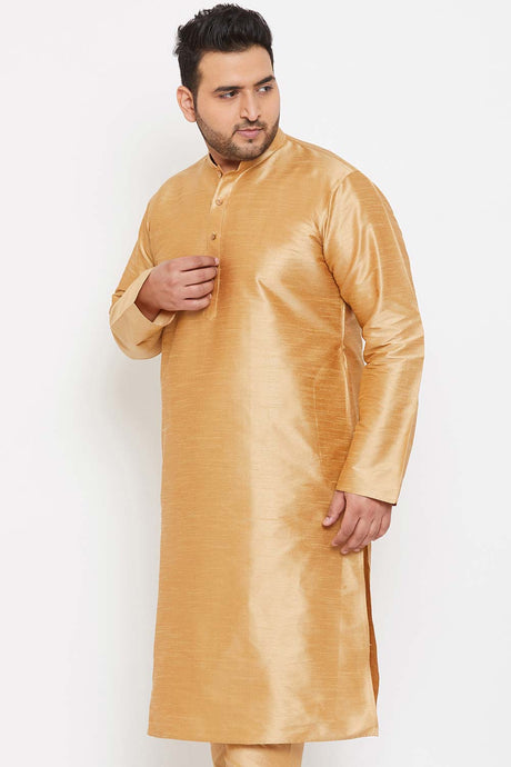 Buy Men's Silk Blend Solid Kurta in Rose Gold - Side