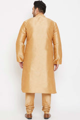 Buy Men's Silk Blend Solid Kurta Set in Rose Gold - Back