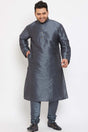 Buy Men's Silk Blend Solid Kurta Set in Steel Grey - Front