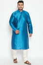 Buy Men's Silk Blend Solid Kurta Set in Turquoise - Front