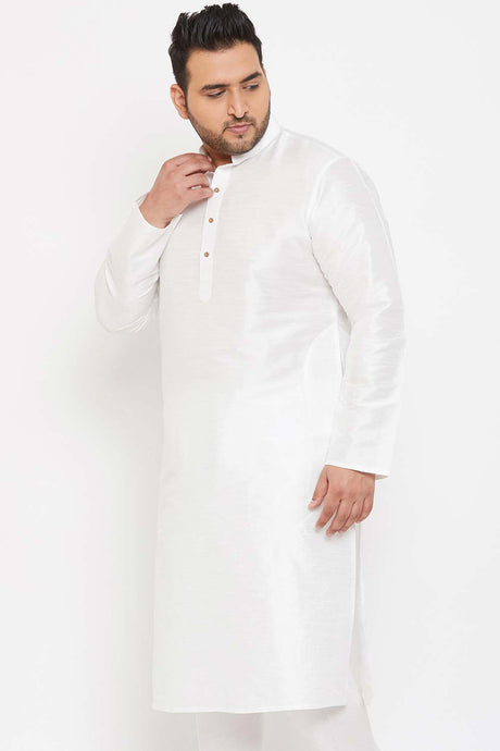 Buy Men's Silk Blend Solid Kurta in White - Side