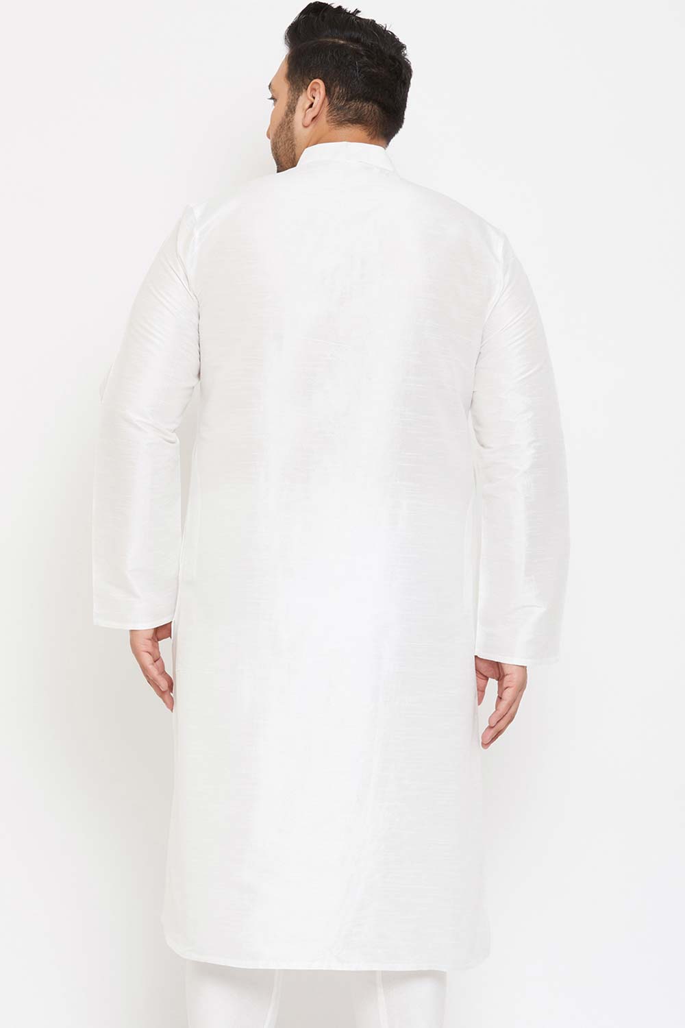 Buy Men's Silk Blend Solid Kurta in White - Back