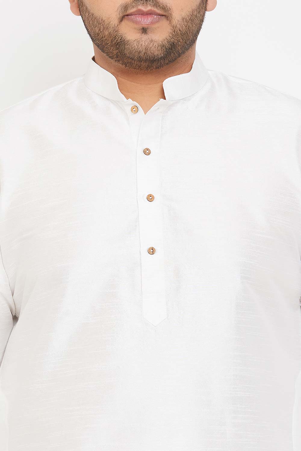 Buy Men's Silk Blend Solid Kurta Set in White - Zoom in
