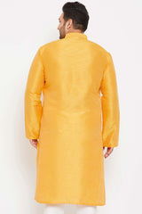 Buy Men's Silk Blend Solid Kurta in Yellow - Back