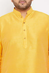 Buy Men's Silk Blend Solid Kurta Set in Yellow - Zoom in