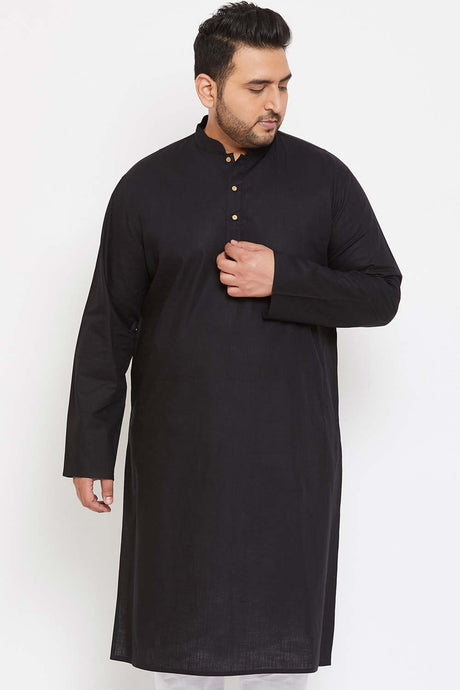 Buy Men's Cotton Blend Solid Kurta in Black - Front