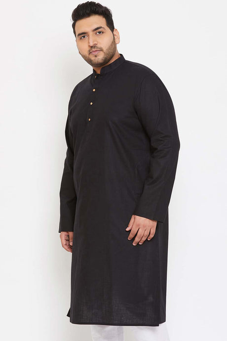 Buy Men's Cotton Blend Solid Kurta in Black - Side