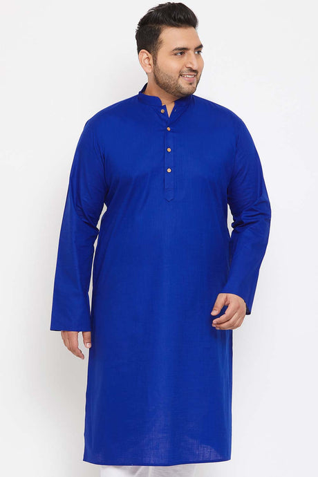 Buy Men's Cotton Blend Solid Kurta in Blue - Front