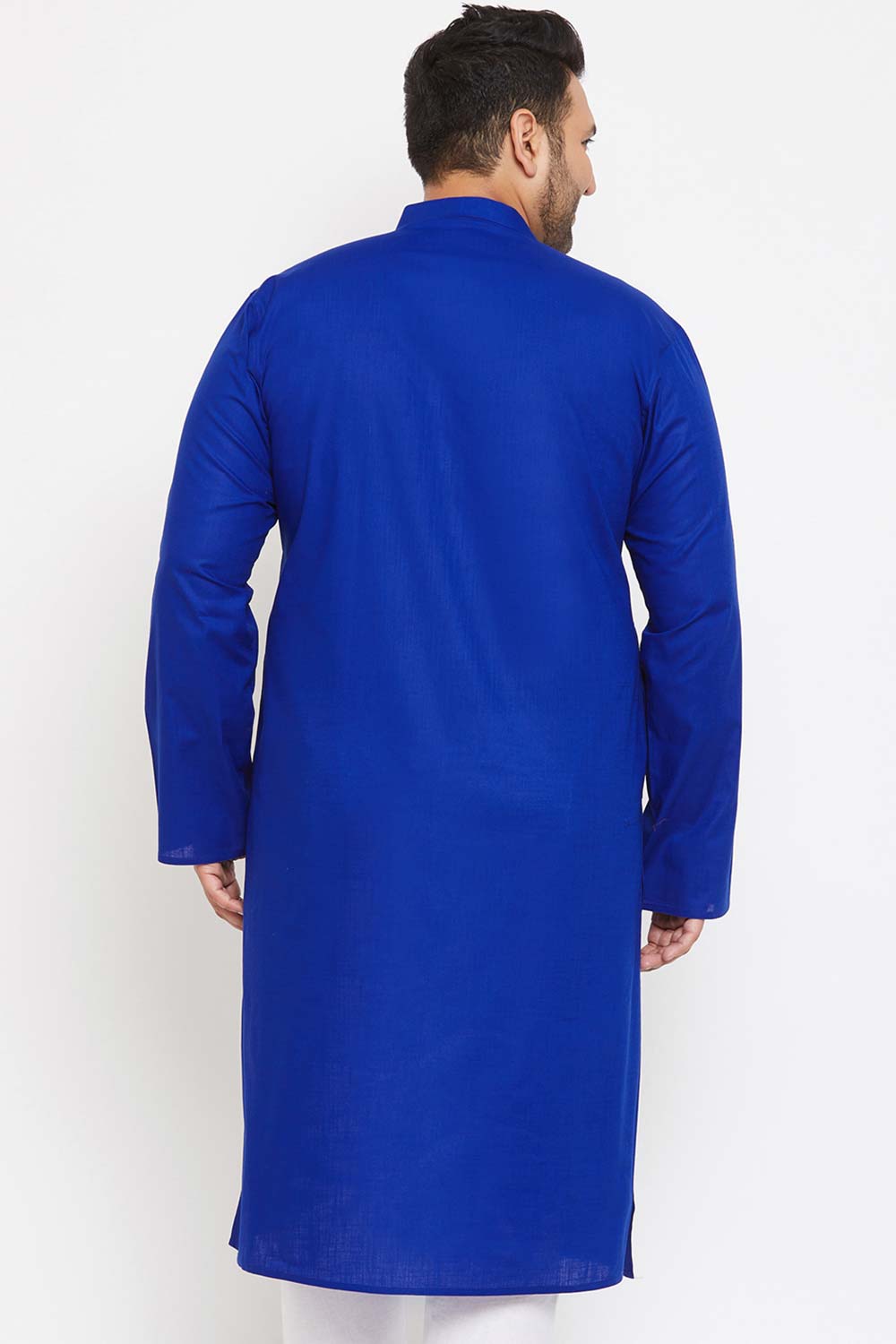 Buy Men's Cotton Blend Solid Kurta in Blue - Back