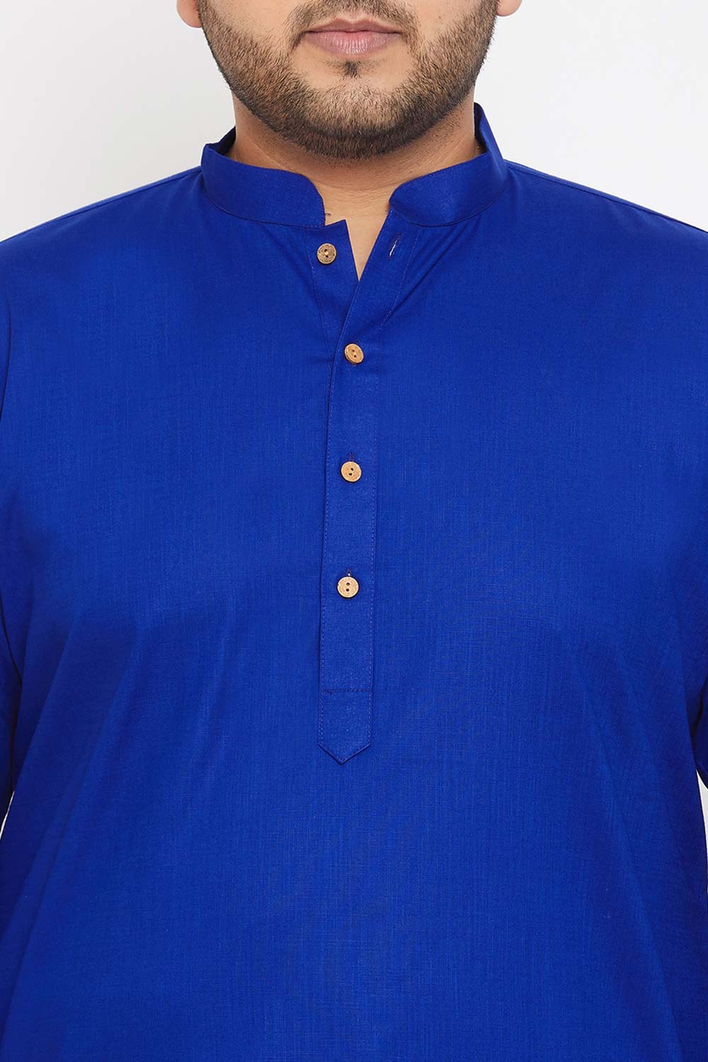 Buy Men's Cotton Blend Solid Kurta in Blue - Zoom in