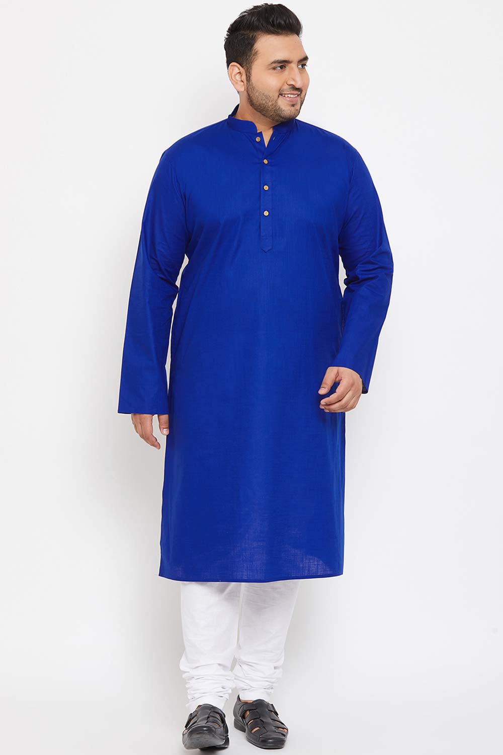 Buy Men's Cotton Blend Solid Kurta in Blue - Zoom Out