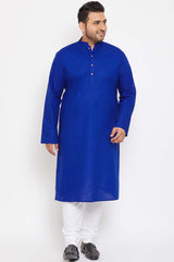 Buy Men's Cotton Blend Solid Kurta in Blue - Zoom Out