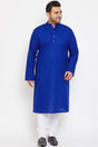 Buy Men's Cotton Blend Solid Kurta Set in Blue - Front