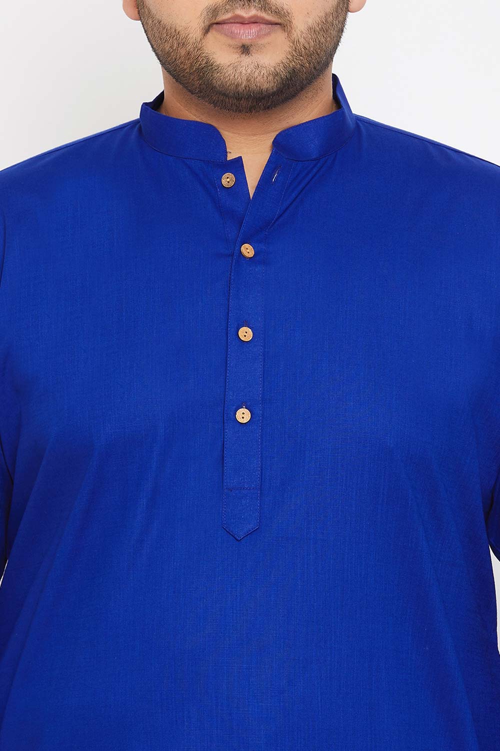 Buy Men's Cotton Blend Solid Kurta Set in Blue - Zoom in