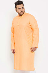 Buy Men's Cotton Blend Solid Kurta in Fawn - Side