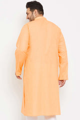 Buy Men's Cotton Blend Solid Kurta in Fawn - Back