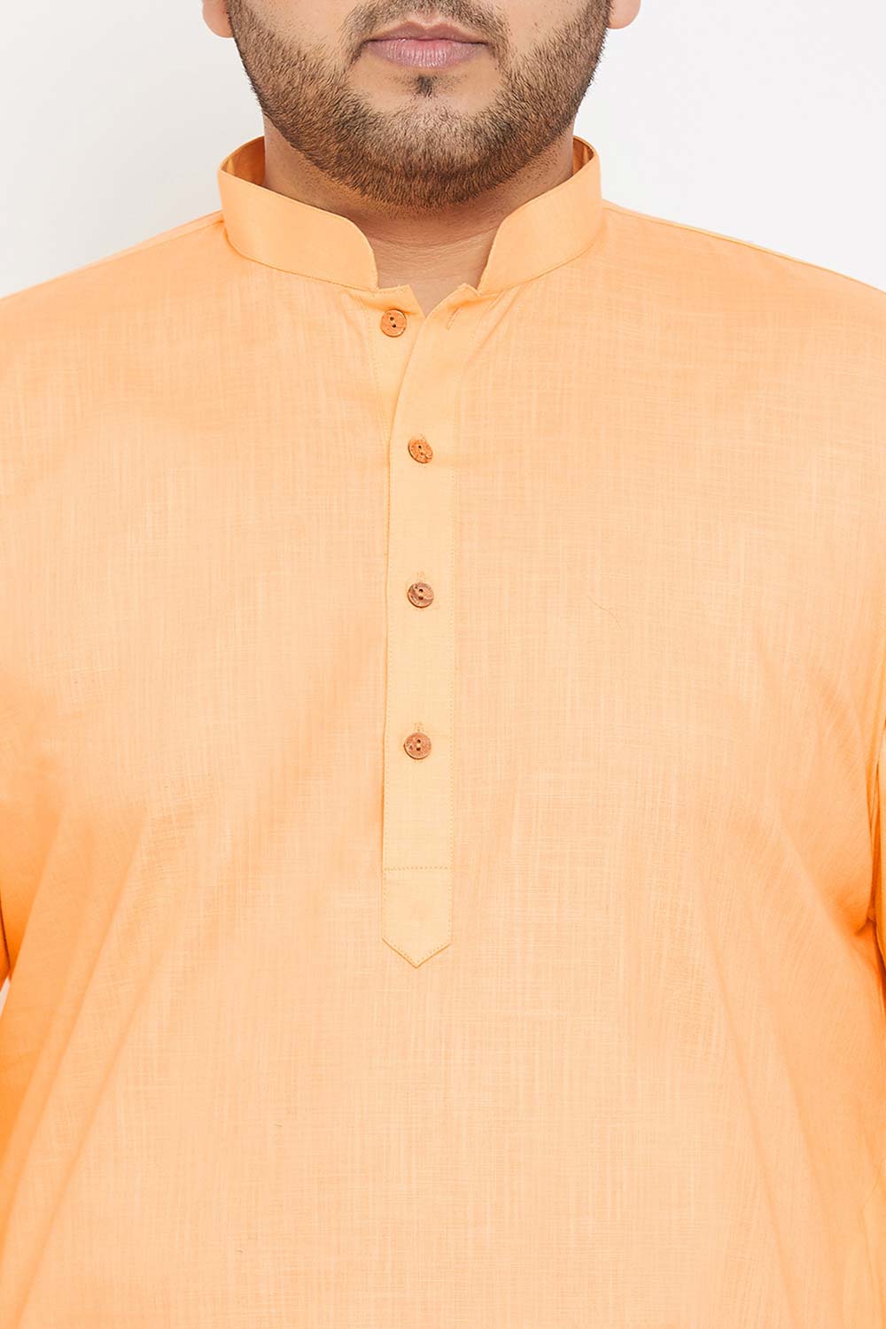 Buy Men's Cotton Blend Solid Kurta in Fawn - Zoom in