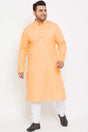 Buy Men's Cotton Blend Solid Kurta Set in Fawn - Front