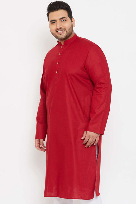 Buy Men's Cotton Blend Solid Kurta in Maroon - Side