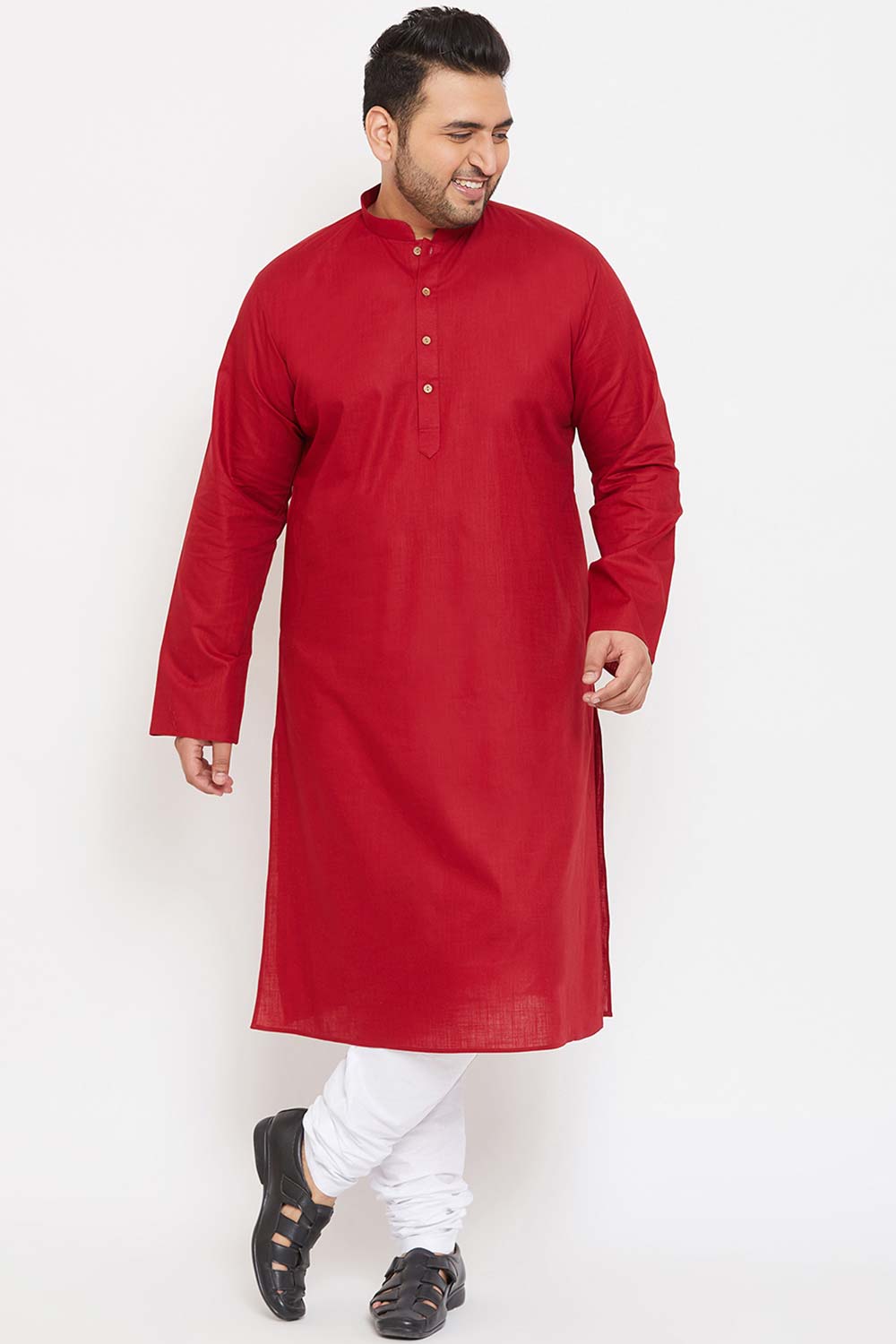 Buy Men's Cotton Blend Solid Kurta in Maroon - Zoom Out