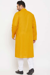 Buy Men's Cotton Blend Solid Kurta Set in Mustard - Back