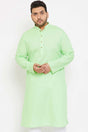 Buy Men's Cotton Blend Solid Kurta in Mint Green - Front