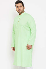 Buy Men's Cotton Blend Solid Kurta in Mint Green - Side