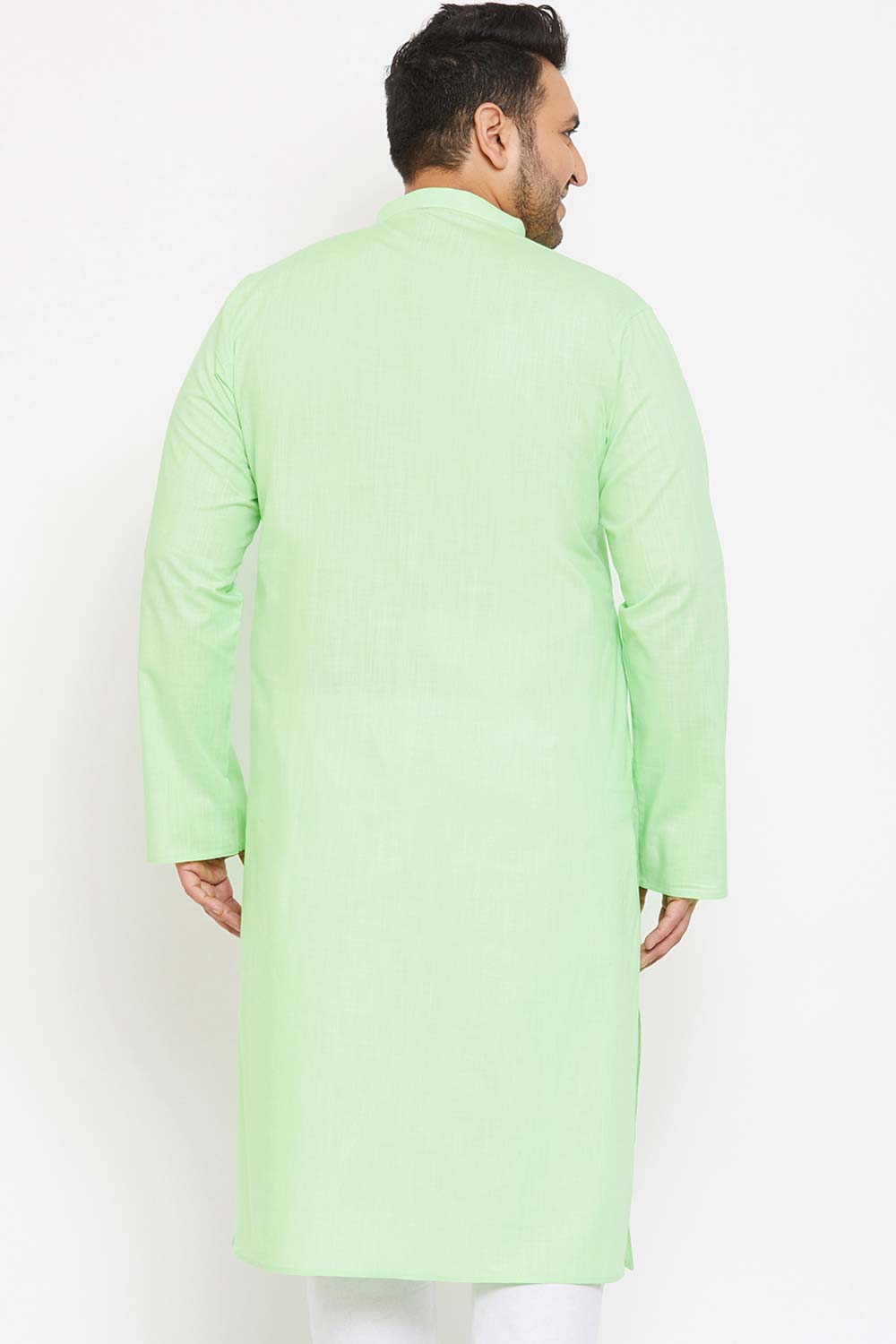 Buy Men's Cotton Blend Solid Kurta in Mint Green - Back