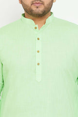 Buy Men's Cotton Blend Solid Kurta in Mint Green - Zoom in