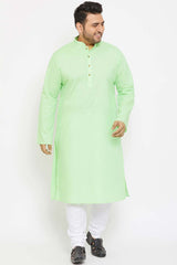 Buy Men's Cotton Blend Solid Kurta in Mint Green - Zoom Out