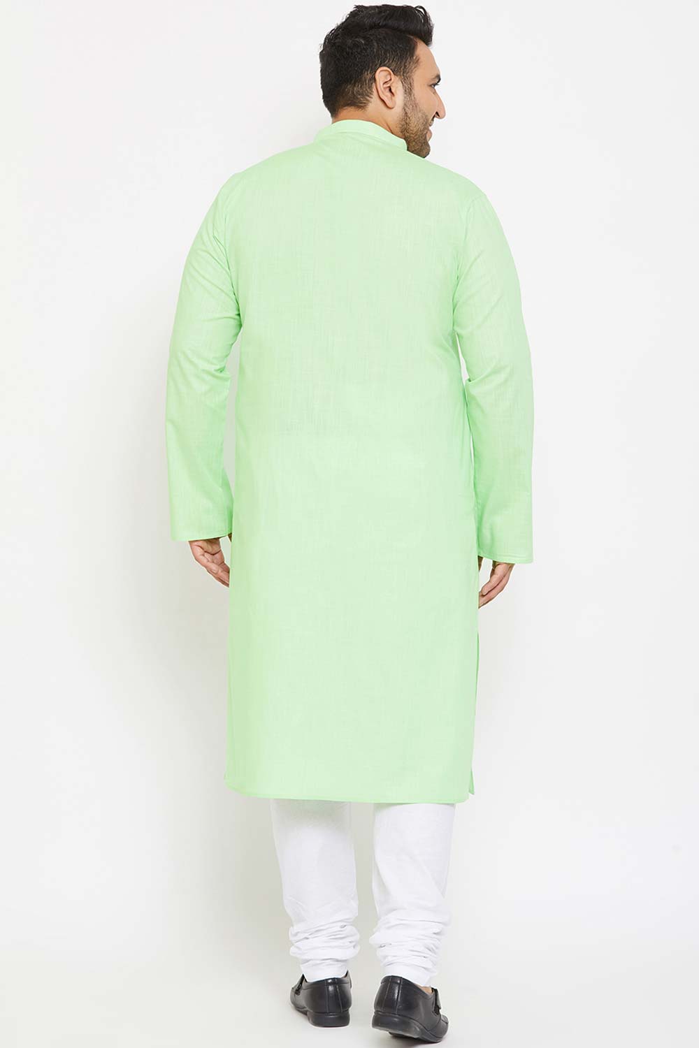 Buy Men's Cotton Blend Solid Kurta Set in Mint Green - Back