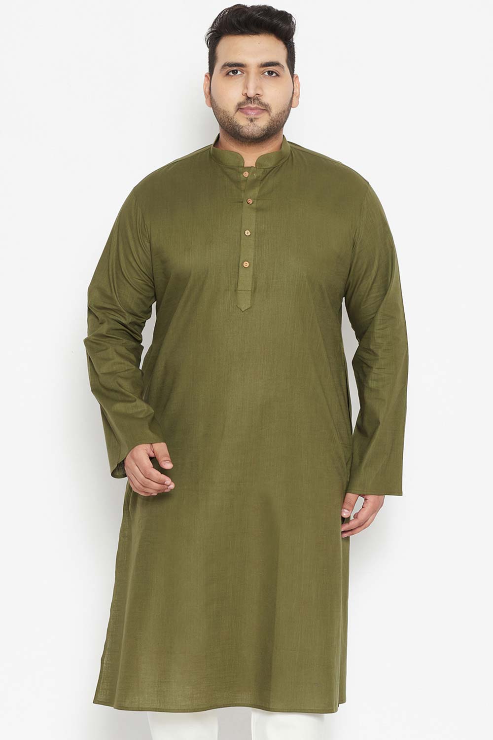 Buy Men's Cotton Blend Solid Kurta in Mint Green - Front