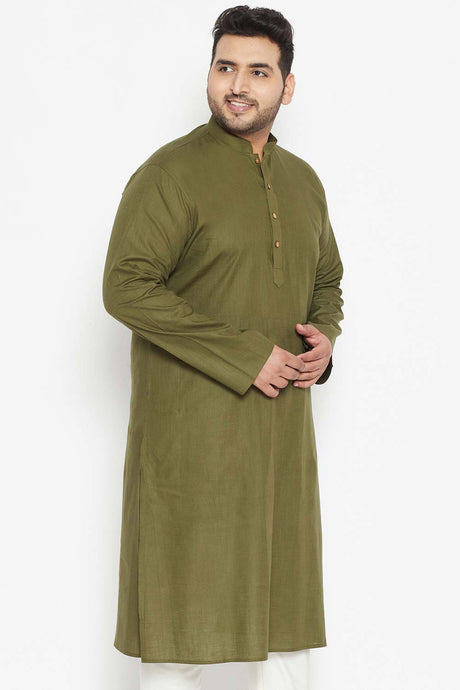 Buy Men's Cotton Blend Solid Kurta in Mint Green - Side