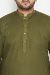 Buy Men's Cotton Blend Solid Kurta in Mint Green - Zoom in