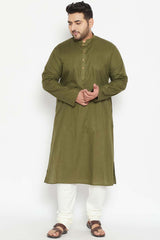 Buy Men's Cotton Blend Solid Kurta in Mint Green - Zoom Out
