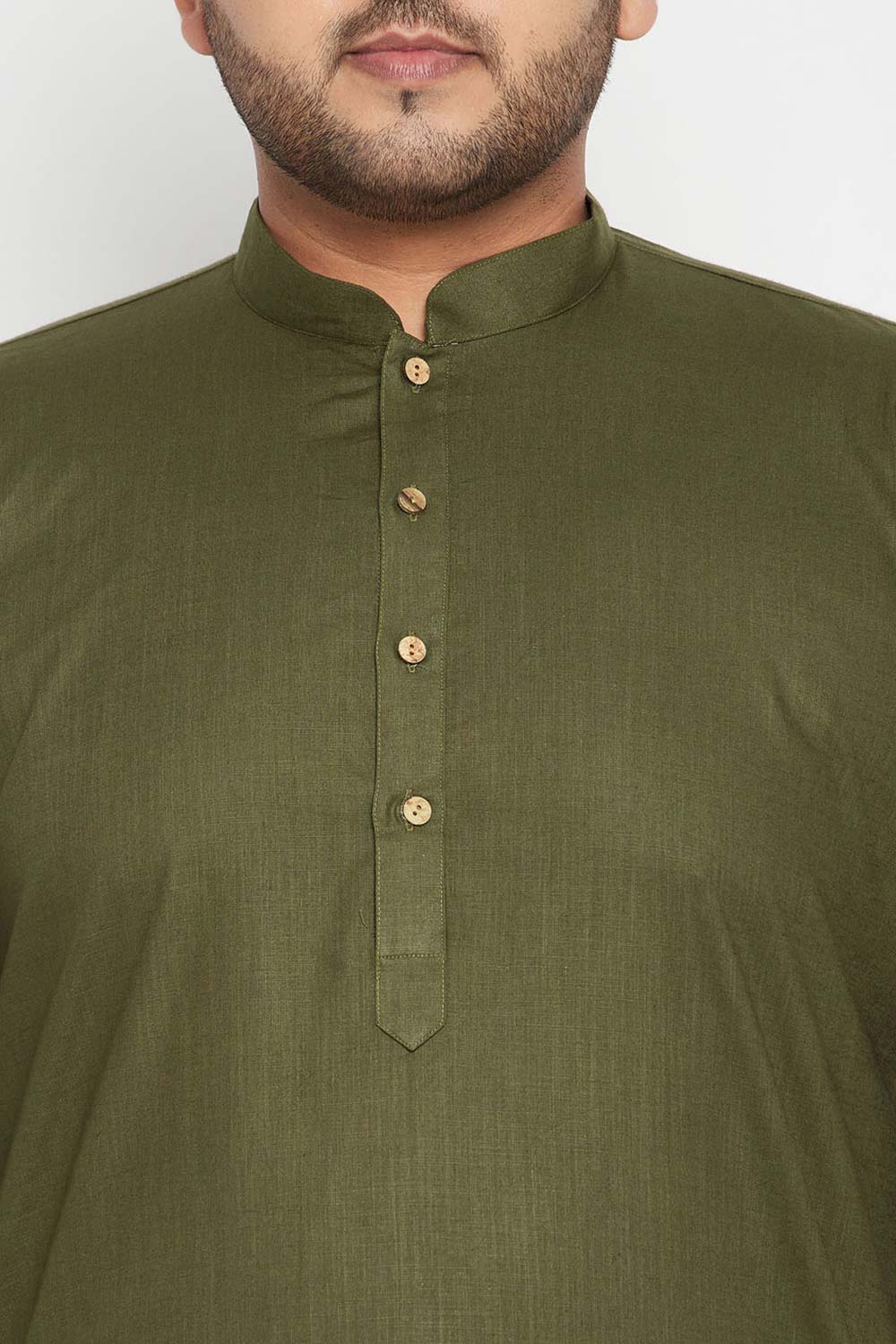 Buy Men's Cotton Blend Solid Kurta Set in Mint Green - Zoom in