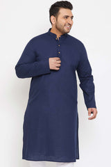 Buy Men's Cotton Blend Solid Kurta in Navy Blue - Front