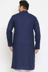 Buy Men's Cotton Blend Solid Kurta in Navy Blue - Back