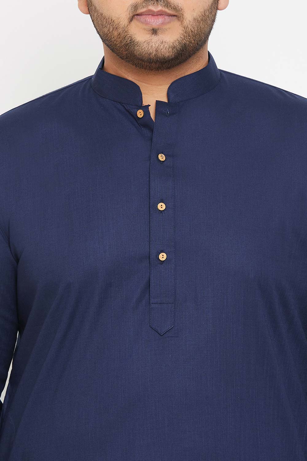 Buy Men's Cotton Blend Solid Kurta in Navy Blue - Zoom in