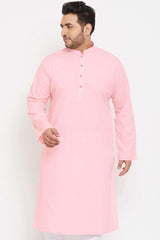 Buy Men's Cotton Blend Solid Kurta in Pink - Front