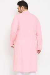 Buy Men's Cotton Blend Solid Kurta in Pink - Back