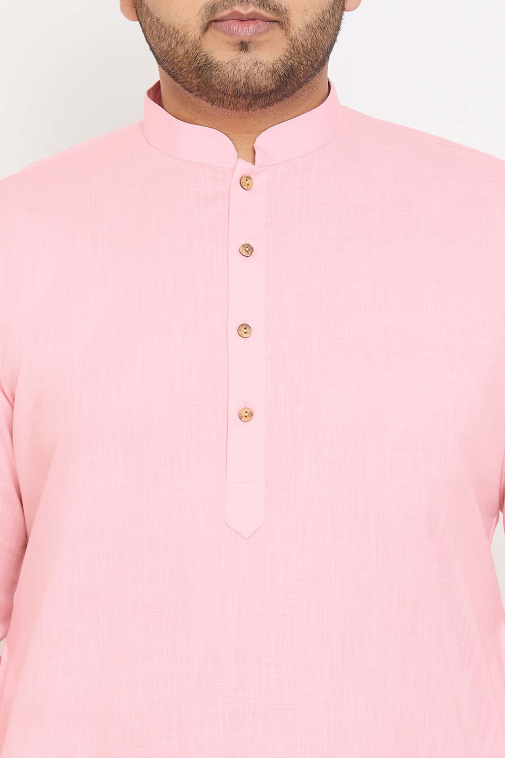 Buy Men's Cotton Blend Solid Kurta in Pink - Zoom in