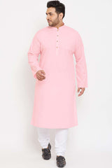 Buy Men's Cotton Blend Solid Kurta in Pink - Zoom Out