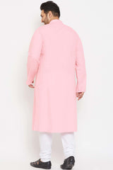 Buy Men's Cotton Blend Solid Kurta Set in Pink - Back