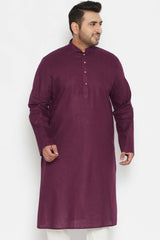 Buy Men's Cotton Blend Solid Kurta in Purple - Front