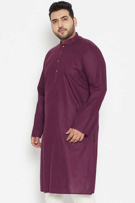 Buy Men's Cotton Blend Solid Kurta in Purple - Side