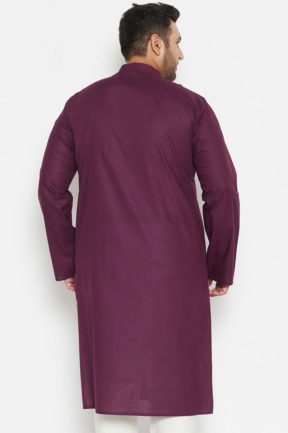 Buy Men's Cotton Blend Solid Kurta in Purple - Back