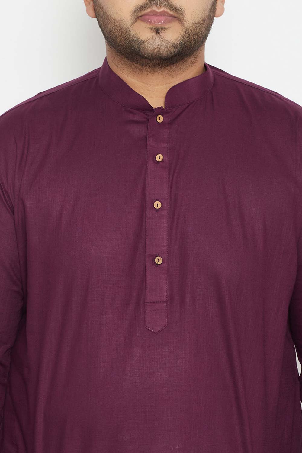 Buy Men's Cotton Blend Solid Kurta in Purple - Zoom in