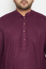 Buy Men's Cotton Blend Solid Kurta in Purple - Zoom in